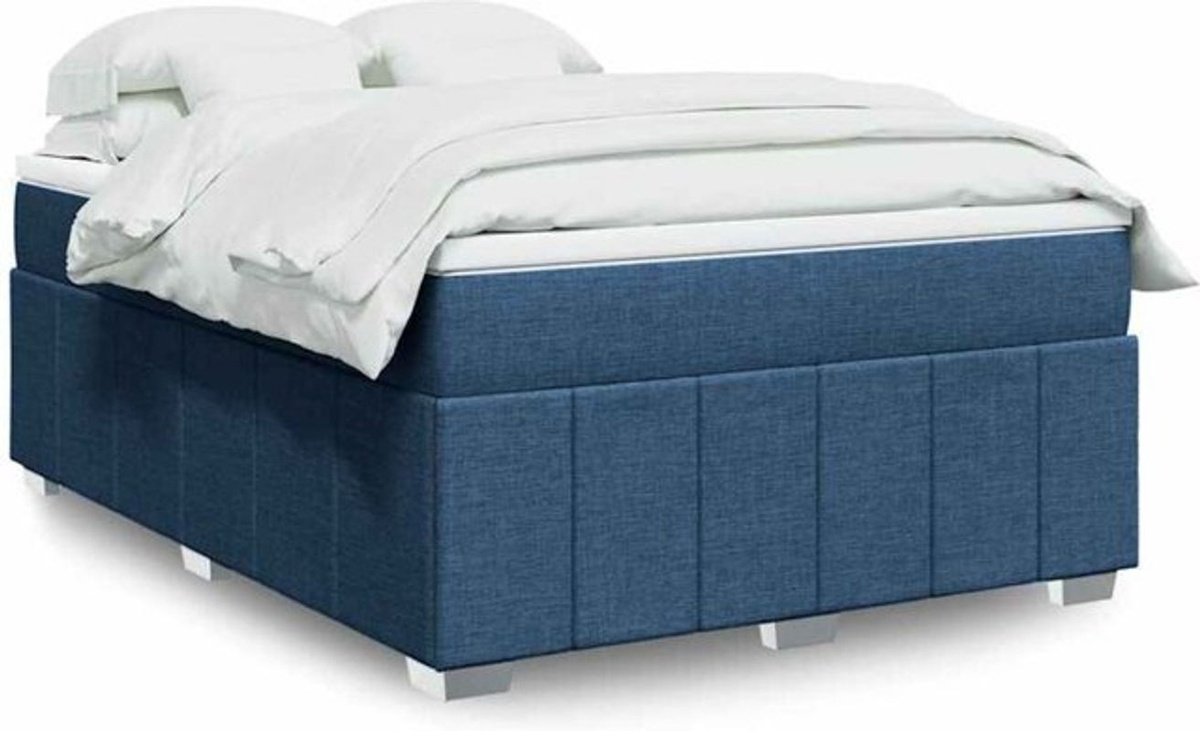 Vidaxl Boxspringbett mit Matratze in Blau und Weiß aus Stoff, B/T: 140 x 190 cm - Bild 1