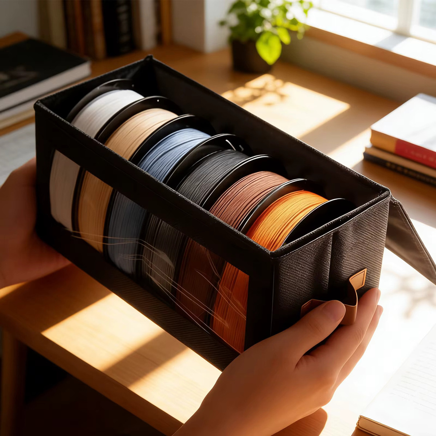APWIKOGER 3D-Drucker Filament-Aufbewahrungsbehälter mit Trockenmitteln und Organizer-Box für 4 Spulen à 1 kg, Schwarz - Bild 4