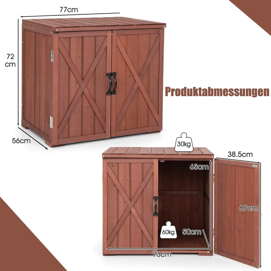 GOFLAME Holz-Aufbewahrungsschrank aus massivem Tannenholz in Braun mit Doppeltüren und internen Regalböden, B/T/H: 77 x 56 x 72 cm - Bild 5