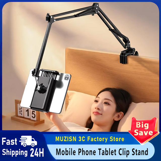 Muzisn Flexibler Handy- und Tablet-Halter in Schwarz, Klappbar für Kopfstütze, Bett und Schreibtisch, passend für iPad, Samsung, Xiaomi und andere Geräte, Breite: 100 cm - Bild 1