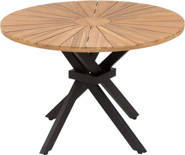 Beliani Runder Esstisch CISSONE aus Akazienholz und Metall in Heller Holzfarbton und Schwarz, Durchmesser: 110 cm, Höhe: 75 cm - Bild 1