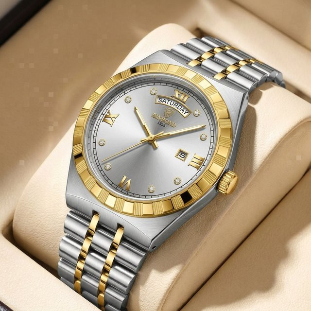 BINBOND Armbanduhr, Quarz, Edelstahl, Bicolor, Gold, Herren - Bild 1