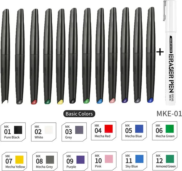 DSPIAE Soft-Tip Acrylmarker-Set für den Modellbau mit Grundfarben, Metallic-Farben und Radierer in Multicolour - Bild 1