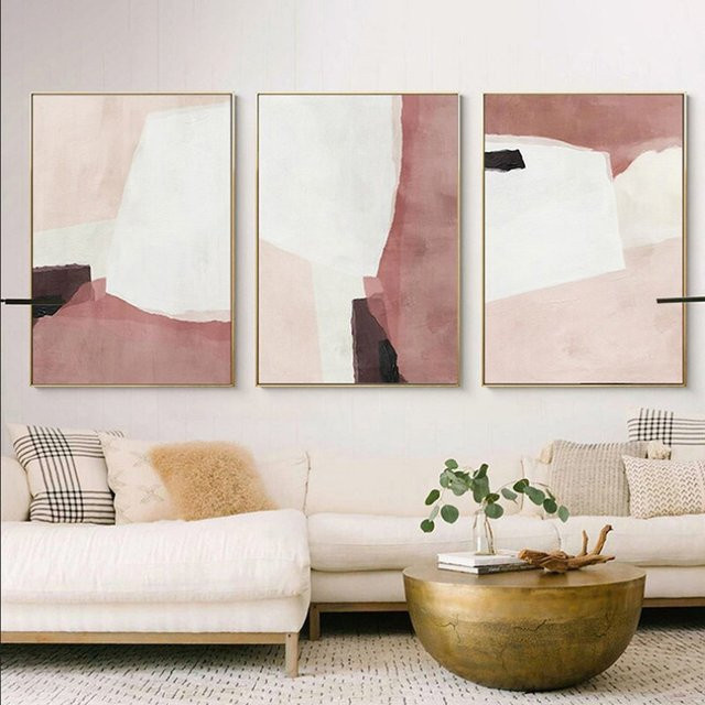 TPFLiving Luxus Poster Leinwand Set mit abstrakten Motiven in Braun, Beige und Weiß, 3er Set ohne Rahmen, Breite: 40 cm, Höhe: 60 cm - Bild 1