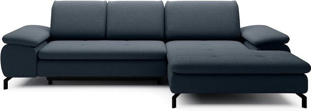 Vente-unique Schlafsofa Archibald in L-Form mit Funktionsfunktion, Blau, Strukturstoff - Bild 1