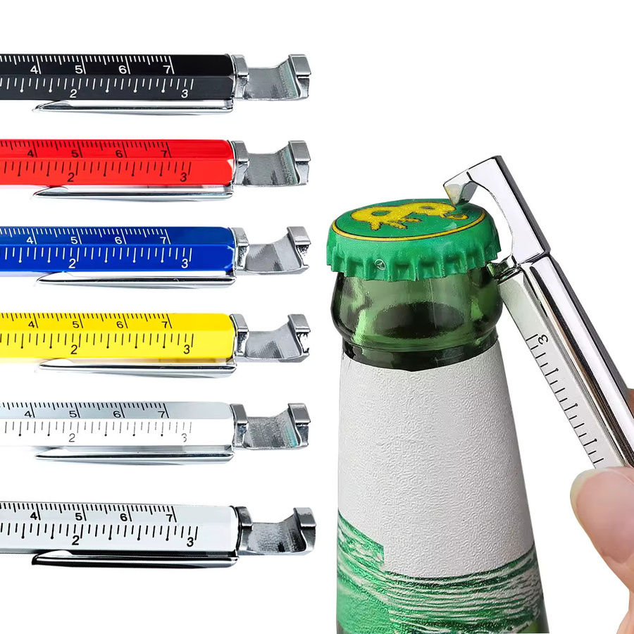 Multifunktionaler Kugelschreiber aus Metall in Silber mit Stylus, Telefonständer, Flaschenöffner, Lineal und 2-End-Schraubendreher - Bild 3