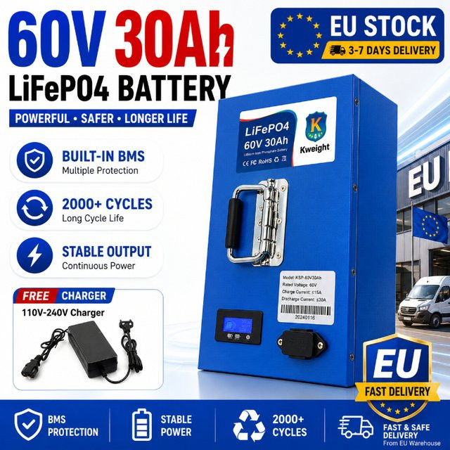 Kafety Lithium-Ionen-Akku 18650 mit BMS, 30Ah, Blau, für E-Bike, Roller und Elektrofahrzeuge mit 250W-2000W Motoren - Bild 1
