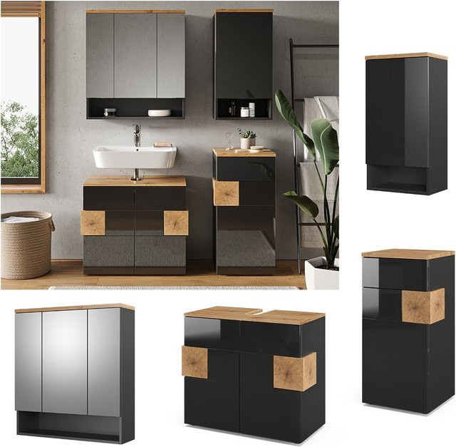 Vicco Badmöbel Set Eden in Anthrazit mit Spiegelschrank und Midischrank - Bild 1