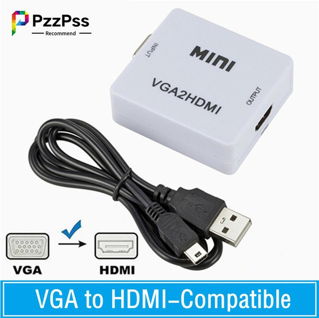 Pzzpss VGA zu HDMI Video Konverter mit Audio Adapter, 1080p Full HD, Weiß - Bild 1