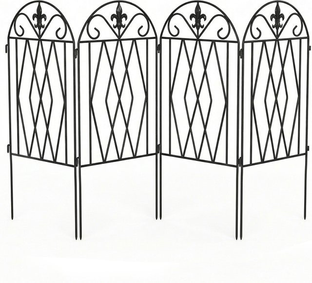 Outsunny Set mit 4 dekorativen Metall-Gartenzäunen in Schwarz, Außenbegrenzung mit gewölbtem Design, B/H: 56 x 125 cm - Bild 1