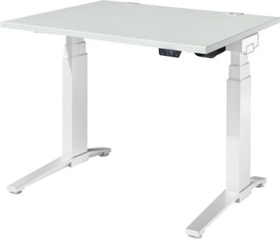 Schäfer Shop Genius ERGOSTYLE S Schreibtisch elektrisch höhenverstellbar, Rechteck, C-Fuß, lichtgrau/weiß, B: 120 cm, T: 80 cm, H: 63,5-130,5 cm - Bild 1