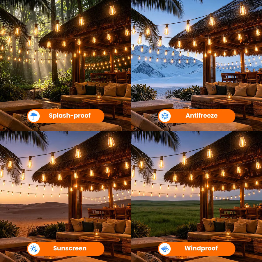 Solar-LED-Lichterkette für den Außenbereich mit ST38 Glühbirnen, wasserdicht und bruchsicher, inklusive Haken für Garten, Terrasse oder Camping - Bild 5
