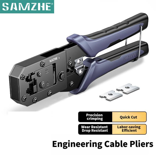 SAMZHE RJ45 Crimpzangen-Set für CAT5e/6/7 Ethernet LAN-Kabel in Beige mit Netzwerk-Cutter und Abisolierzange - Bild 1