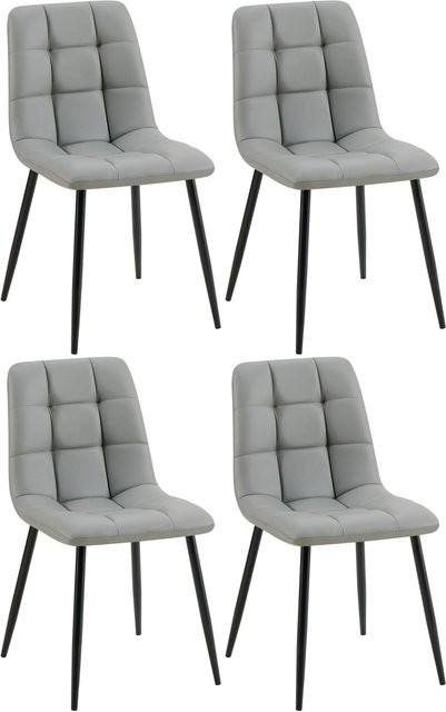 4er Set Esszimmerstühle DELUKE FANOR aus Kunstleder in Hellgrau mit Stepp-Muster, B/T/H: 45 x 55 x 84 cm - Bild 1