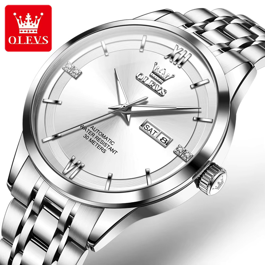 OLEVS Armbanduhr Automatik, Edelstahl, Herren, Dual Kalender, Wasserdicht - Bild 3