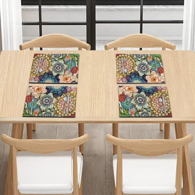 VIKAMA 4-teiliges Bohemian Floral Tischset, mehrfarbig, wasserdicht und ölbeständig - Bild 2