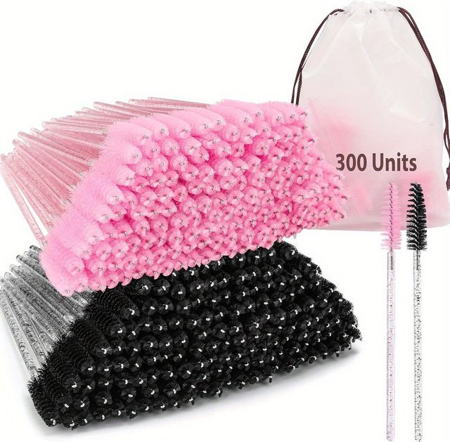 300 Stück Einweg-Wimpernbürsten, Rosa und Schwarz, Spoolie-Wimpernapplikatoren - Bild 1