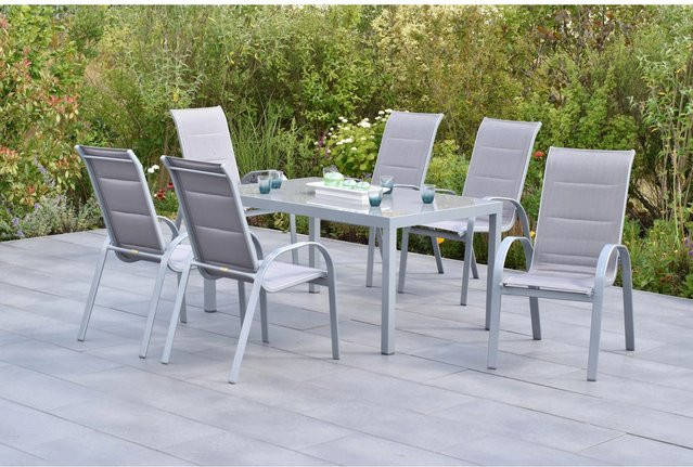 Merxx Amalfi di Lusso Gartenmöbel Set 7-teilig mit Tisch und 6 Stapelsesseln in Diamantbraun, Tisch B: 150 cm, T: 90 cm - Bild 1