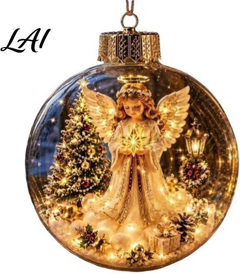 CedricWard Weihnachtsdekoration Transparent Gold – Beleuchtetes Engel-Ornament mit warmen LED-Lichtern und Retro-Metallkappe als Hängedekoration - Bild 1