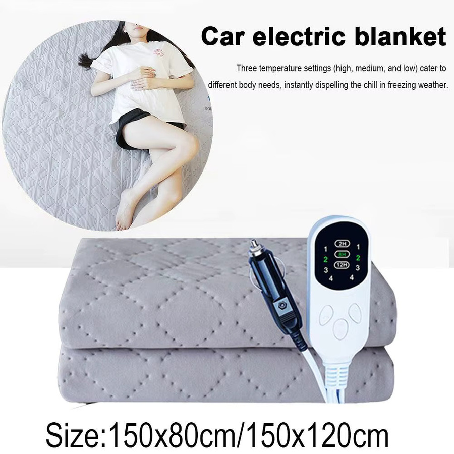 Elektrische Autoheizdecke 12V mit intelligenter Temperaturregelung und Timer Funktion in Grau für Winter Reisen und Camping - Bild 3