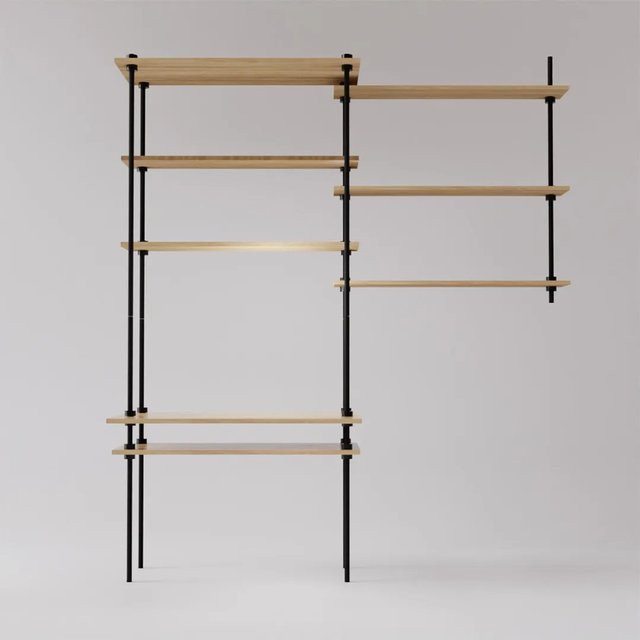 AR Shelving Deco Set Wandregal aus Eiche und Stahlrohren, Anthrazit-Eiche, B/T/H: 150 x 17,5 x 185 cm - Bild 1