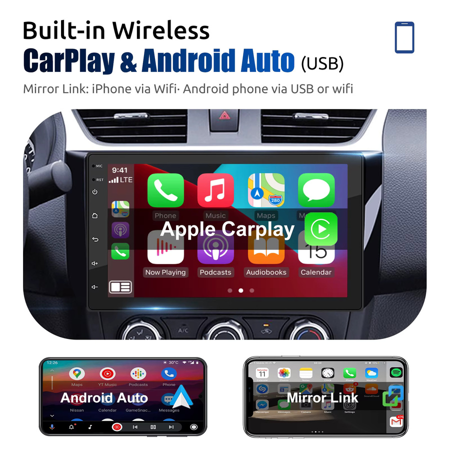 ESSGOO Multimedia Autoradio mit Android Auto, Carplay, Wi-Fi und GPS in Schwarz - Bild 3