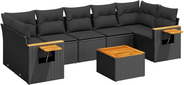 vidaXL 8-teilige Garten-Sofagarnitur aus Poly-Rattan und Akazienholz in Schwarz mit Kissen - Bild 1