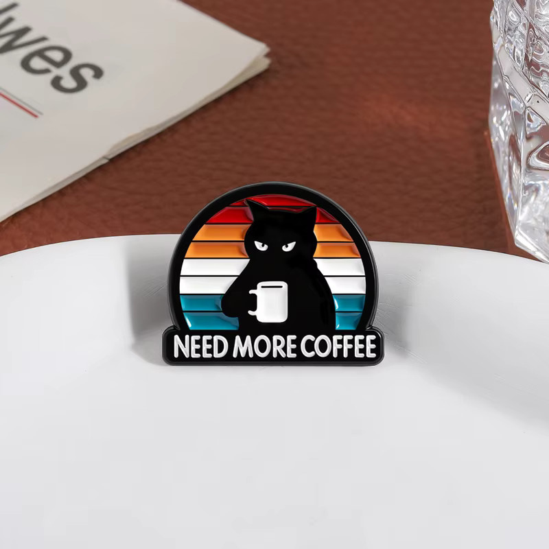 Brosche Emaille-Anstecknadel, schwarze Katze, Unisex - Bild 2