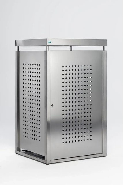 PROREGAL Müllbehälterschrank aus Edelstahl mit Doppelbartschloss, Silber, Höhe: 136,5 cm, Breite: 85 cm, Tiefe: 77 cm - Bild 1