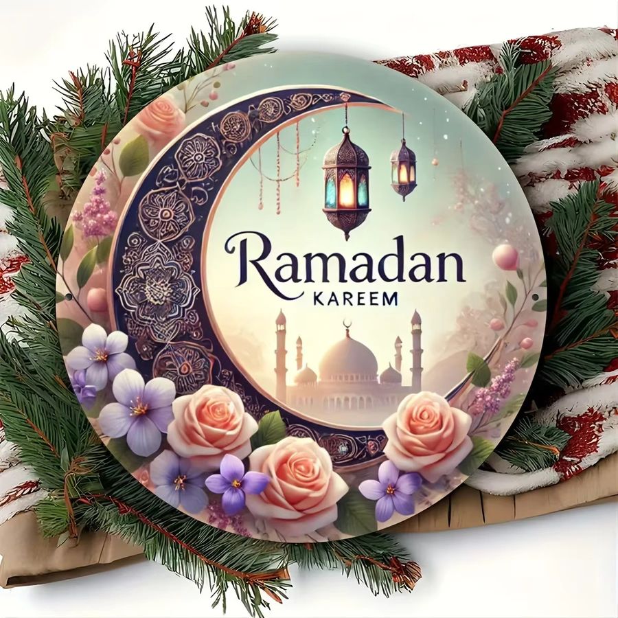 Potdemiel Ramadan Kareem Vintage Wandkunst aus Metall, rundes Aluminiumschild Durchmesser: 19,81 cm - Bild 5