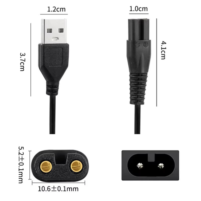 Edekoy USB-2-Pin-Ladekabel in Schwarz für Rasierer, kompatibel mit FS373, FS372, FS339, FS871 und Modellen mit Doppelloch-Steckverbindern - Bild 5