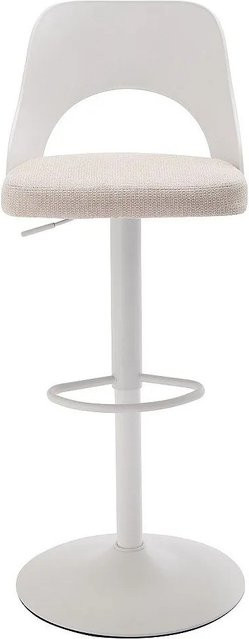 LIRVONO Barhocker modern in Beige und Weiß mit Stoffbezug und Metallgestell, Höhe: 112 cm, Sitzhöhe: 44 cm - Bild 1