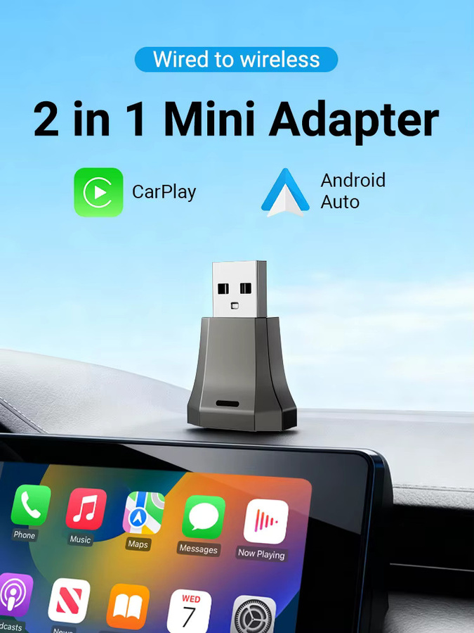 XUDA 2-in-1 Kabelloser CarPlay und Android Auto Adapter, 5GHz WLAN, USB-C und USB-A, Schwarz - Bild 6