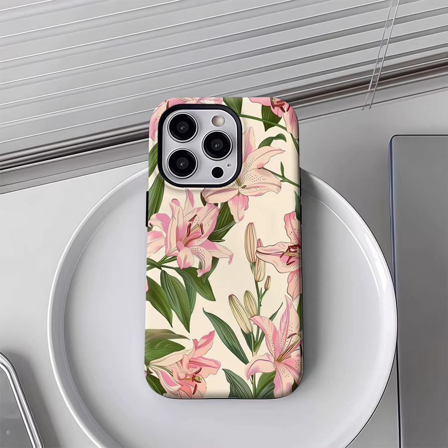 Potdemiel Handyhülle mit rosa Lilien-Muster für iPhone 17 16 15 14 13 Pro Max Plus, robuste ein- und doppelschichtige Magnet-Hülle, Pink/Mehrfarbig - Bild 4