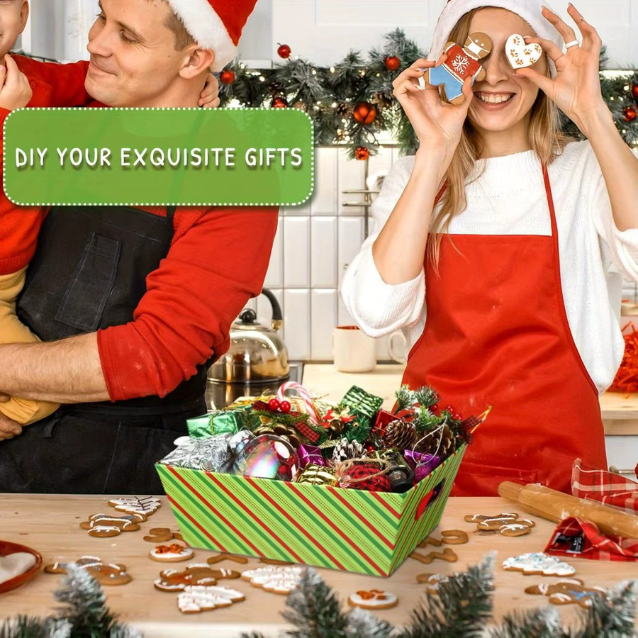 12 Stück Weihnachtsgeschenkboxen aus Pappe mit Deckel in Rot und Grün gestreift sowie mit Schneeflocken- und Rentier-Motiven - Bild 4
