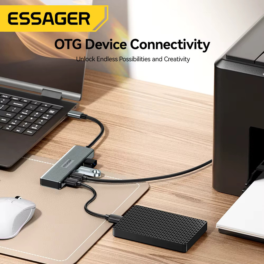 Essager USB C Hub 4 Ports USB Typ C auf USB 3.2 Gen2 Splitter Adapter mit 10 Gbit/s in Grau für MacBook Pro Air iPad Pro Laptop und Desktop PC - Bild 4
