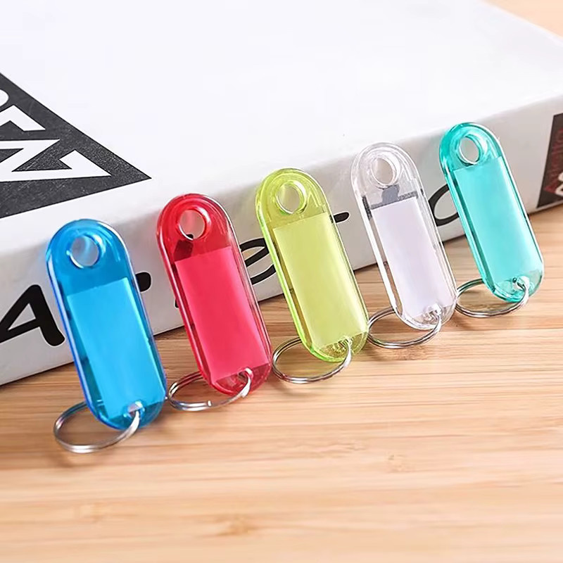 Velishy DIY Schlüsselbund-Set mit 10 kristallklaren Kunststoff-Schlüsselanhänger-Etiketten und Split-Ringen in Transparent, Blau und Multicolour - Bild 2
