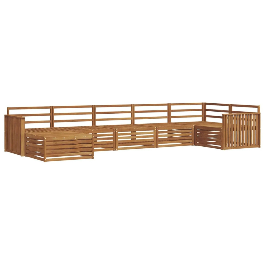 vidaXL Sofagarnitur aus Massivholz Akazie in Natur Braun, 7-teiliges Ecksofa Set mit Hocker im modernen Latten-Design - Bild 2