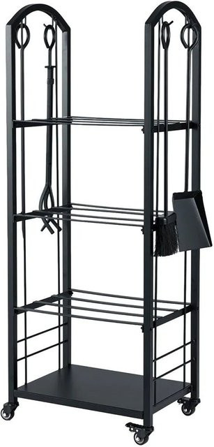 Costway Kaminholzregal aus Metall mit 4 Ebenen und Rollen, Schwarz, B/T/H: 47 x 33 x 122 cm - Bild 1