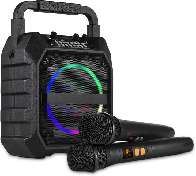 Andoer Mini Karaoke Maschine mit 2 drahtlosen Bluetooth Mikrofonen und LED-Lichteffekten in Schwarz - Bild 1