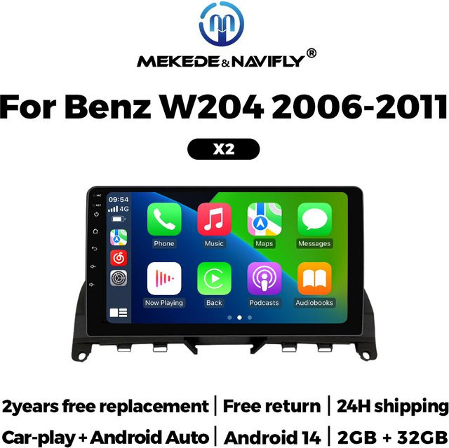 NaviFly Android All-in-One Autoradio mit Wireless Carplay und Bluetooth für Mercedes-Benz C-Klasse W204 C204 S204 C300 C350 in Schwarz - Bild 1