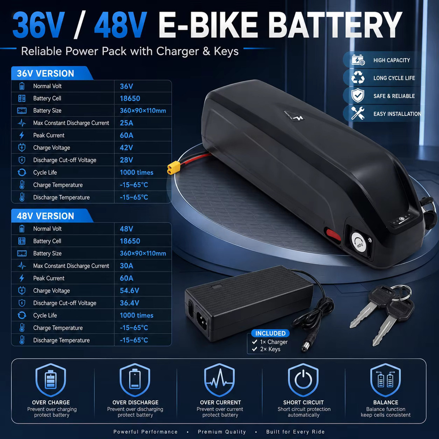 Bafang Elektrofahrrad-Akkupack 36V 48V für BBS02 BBS03 BBSHD Motoren, Ersatz-Akku für Unterrohrmontage in Schwarz, 40000 mAh - Bild 2