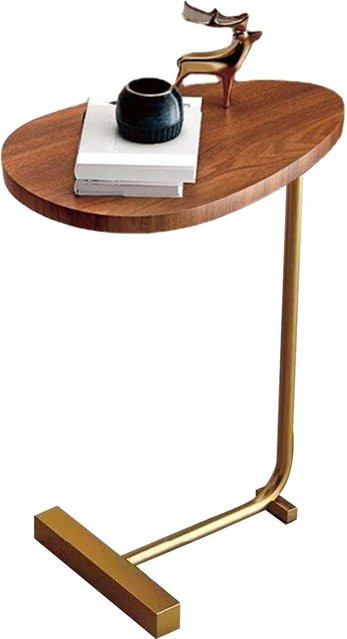 Moderner C-förmiger Beistelltisch von GoolRC in Braun und Gold mit ovaler Holzplatte und Metallgestell - Bild 1