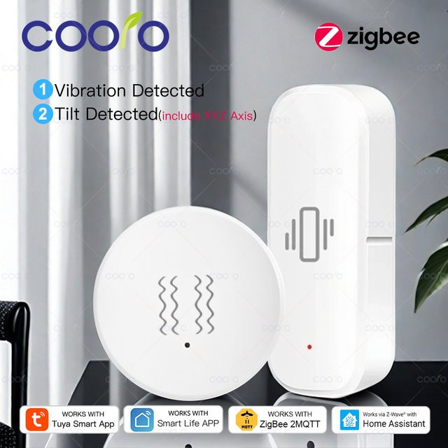 Tuya Zigbee Vibrationssensor mit Neigung und XYZ-Achsen-Erkennung in Weiß zur Heimsicherheit mit Unterstützung für Zigbee2mqtt - Bild 1