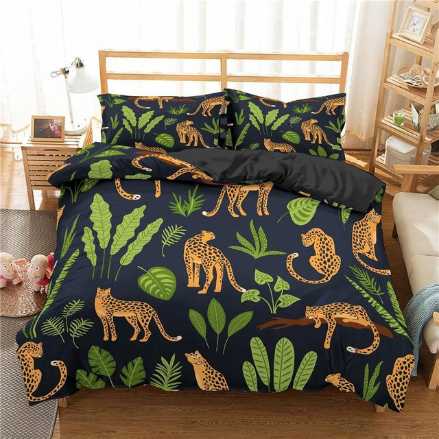 Dschungeltier Bettwäscheset mit Tropischen Pflanzen und Wildtieren, 2-teilig aus Polyester, B/H: 135 x 200 cm - Bild 1