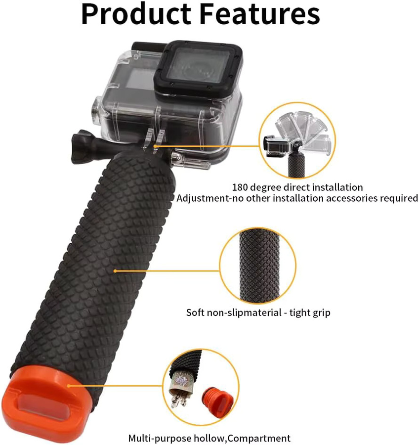 Wasserdichter Handheld Unterwasser-Sport-Selfie-Stick Monopod mit Schwimmfunktion und Stativhalterung für HD Geekpro in Schwarz und Gelb - Bild 5
