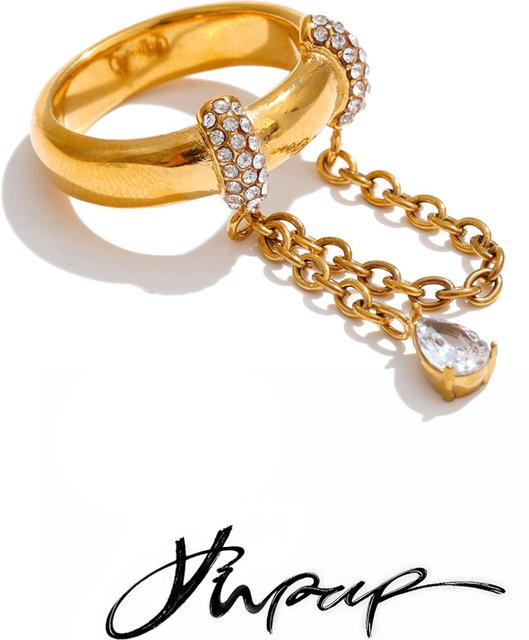 Yhpup Ring Edelstahl, Goldfarben, Zirkonia, Unisex - Bild 1