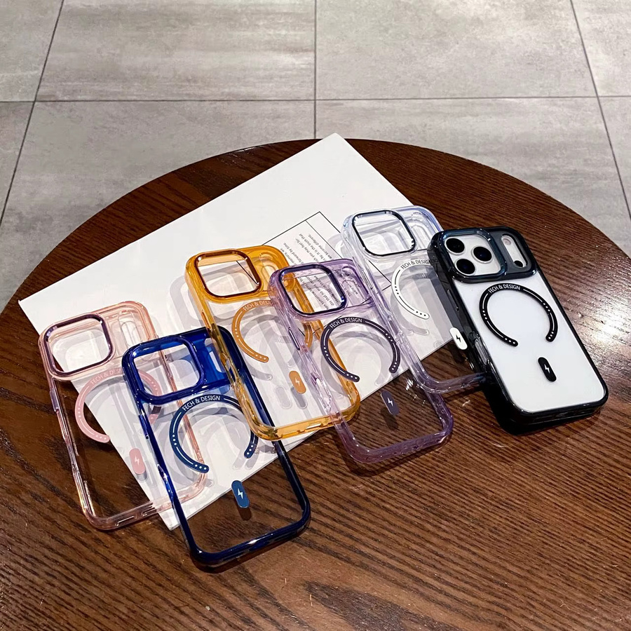 EHUIDE Magnetische Schutzhülle für iPhone 12 bis iPhone 17 Pro Max mit MagSafe Kompatibilität, Stoßfestes Acryl-Design, Transparent/Orange - Bild 2