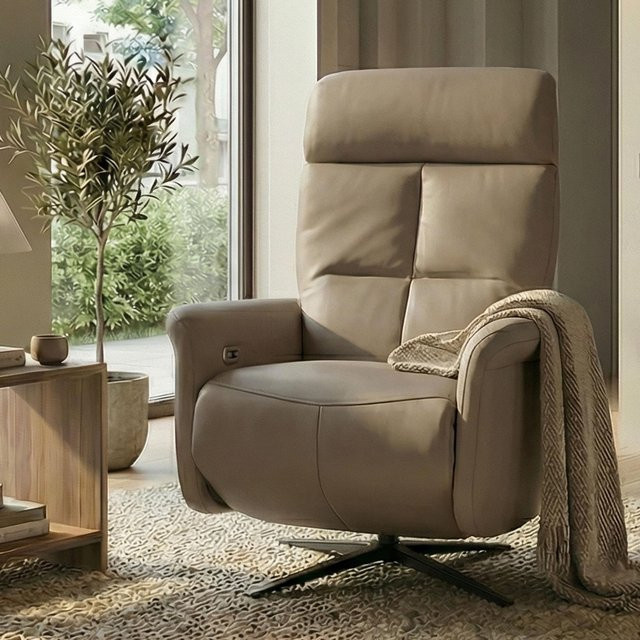 MCW Relaxsessel L10 aus Voll-Leder, elektrisch verstellbar und drehbar, Beige - Bild 1