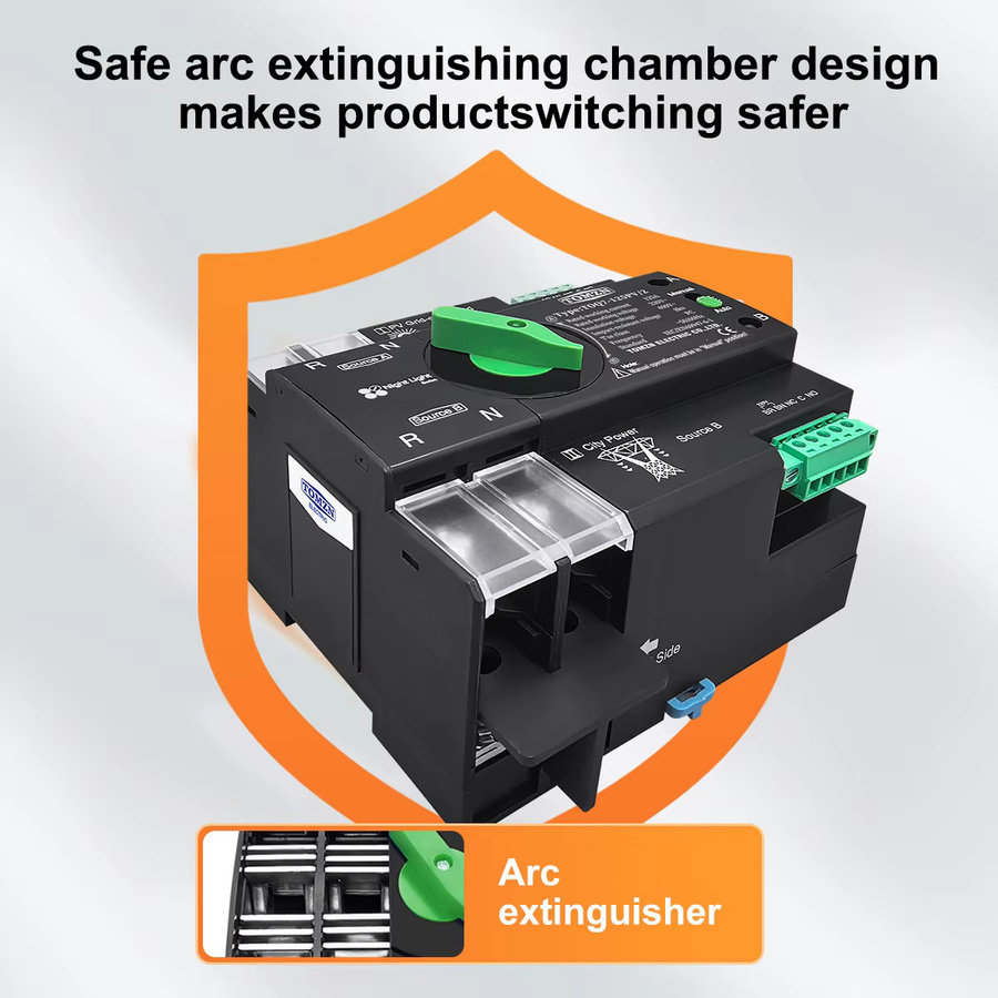 TOMZN ATS Dual Power Automatischer Umschalter für DIN-Schiene, 2P, Farbe: Schwarz - Bild 2